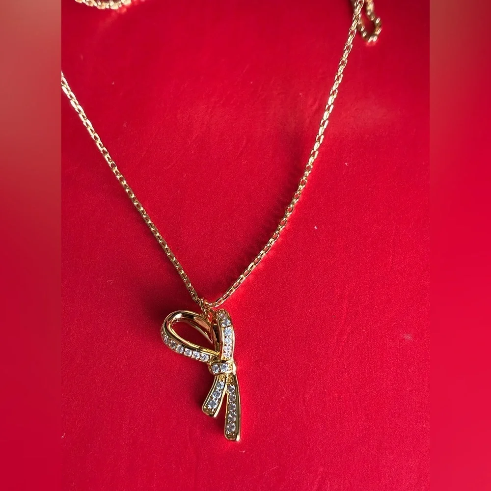 Kate Spade Necklace,Kate Spade Gold and Crystal Ribbon Necklace